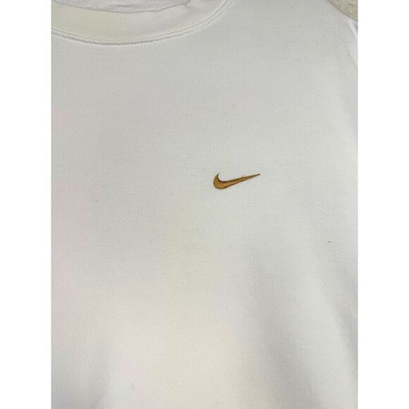 Vintage Y2K Nike Sweatshirt Cream Embroidered Gold Swoosh Crewneck Silver Tag M - Picture 3 of 7